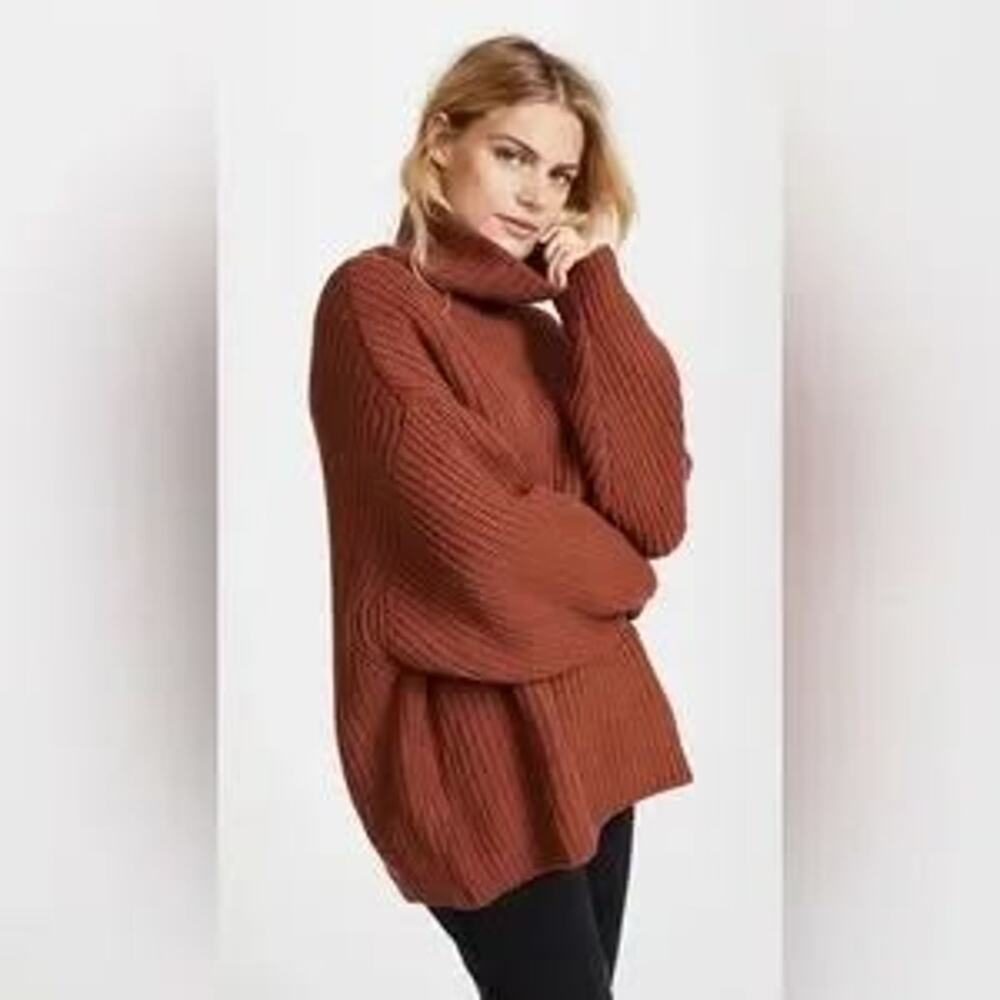 Free People Rust Swim Too Deep Oversized Cotton Blend Knit Turtleneck Sweater - Picture 4 of 12